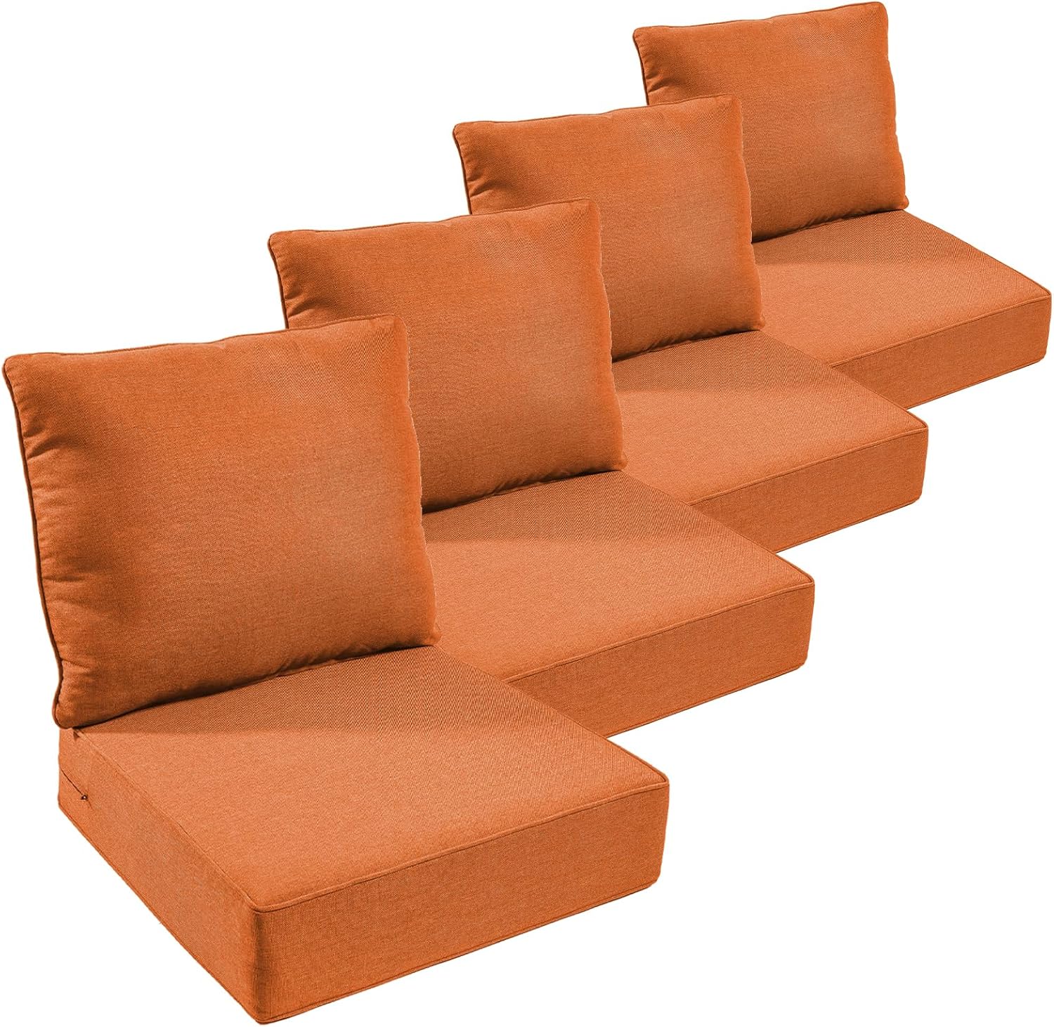 Outdoor Furniture Cushions, 6 inch Thick Seat Cushions for Outdoor Furniture, Waterproof 24x24 Patio Couch Cushions, Replacement Chair/Sofa Cushion, Include 4 Back & 4 Seat Cushion, Thick/Orange