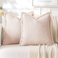 MIULEE Pack of 2 Pink Pillow Covers 24x24 Inch Striped Farmhouse Couch Throw Pillow Covers with Fringe Chic Cotton Decorative Cushion Eruo Sham for Sofa Living Room Bed Outdoor Home Decor