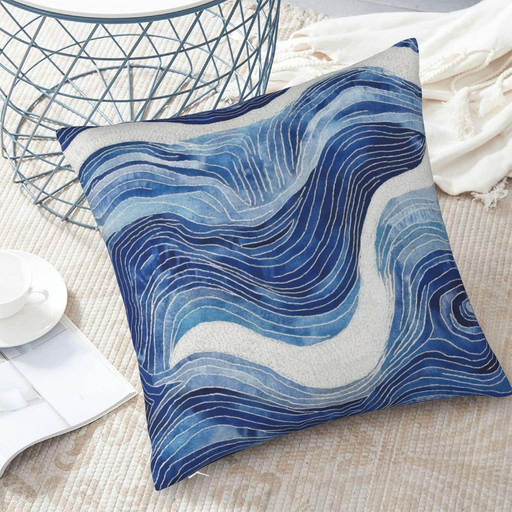 Dark Blue Navy and White Waved Pillow Covers 18x18 Inch Decorative Modern Abstract Light Blue White Pillowcases Set of 2 Farmhouse Cushion Covers for Couch Bed Sofa Farmhouse Decor