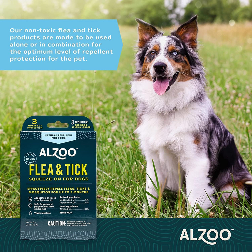 ALZOO Natural Flea & Tick Repellent Squeeze-On for Dogs and 8 Fl. Oz. Flea & Tick Repellent Spray for Dogs,Plant-Based Active Ingredients