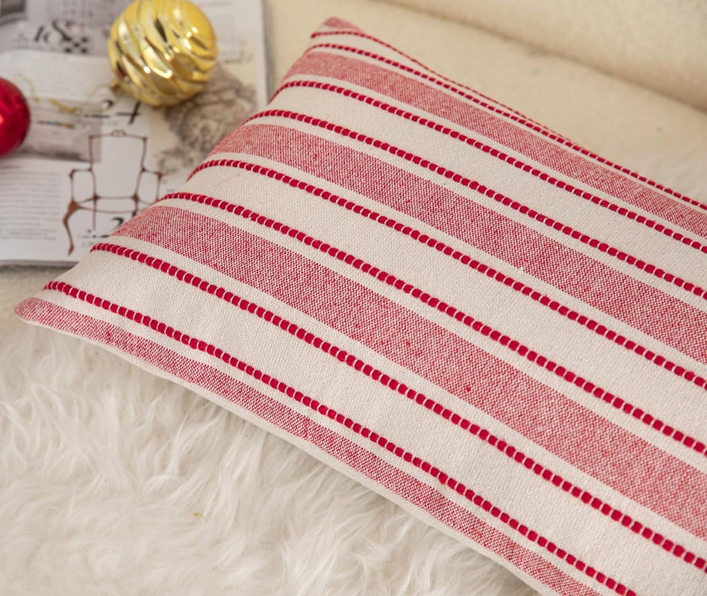 Christmas Lumbar Pillow Covers, Boho Textured Long Accent Pillow Case, Red Pillow Covers 14 x 36 Inch Christmas Decorative, Chair Sofa Bedroom Living Room Home Decor Cushion Case, Pack of 1