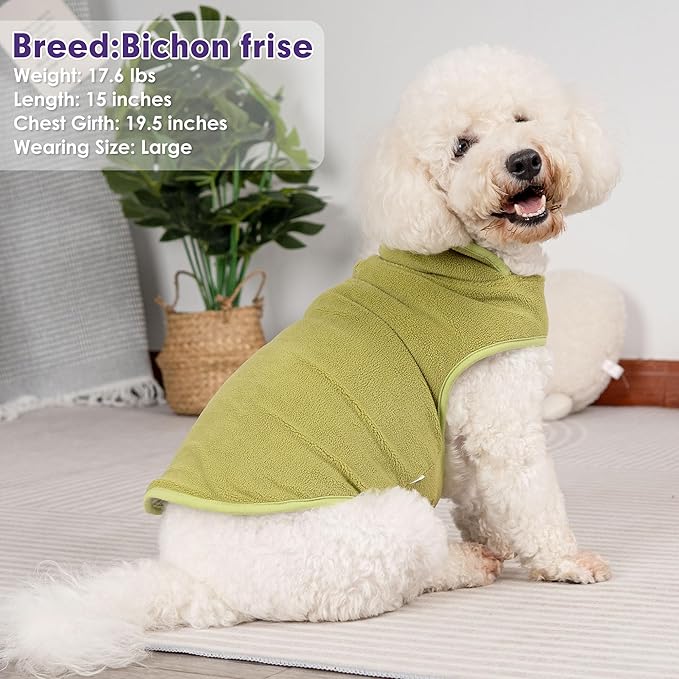 cyeollo Warm Dog Coat Fleece Sherpa Winter Sweater Coats, Turtleneck Jacket Vest for Small Medium Large Dogs with Leash Hole, Soft Reversible Dog Coats for Cold Weather, Green, XXL