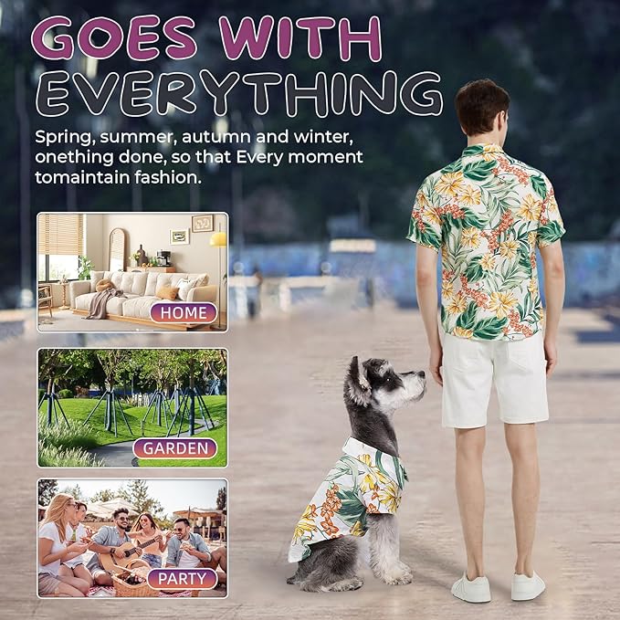 Hawaii Dog Shirt, Pet Summer T-Shirts Dog Style Floral Breathable Cool Clothes Hawaiian Shirts for Small Dogs and Cats Owner and Pet Shirts are Sold Separately