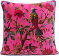 Eyes of India Velvet Floral Flower Bird Throw Pillow Sofa Cushion Cover Case Couch Colorful Boho Chic Bohemian Accent Indian Handmade (Pink, 20" x 20")