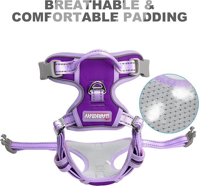 BARKBAY No Pull Dog Harness Front Clip Heavy Duty Reflective Easy Control Handle for Large Dog Walking(Violet Purple & Purple,M)