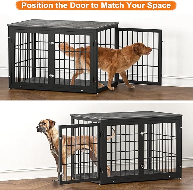 48 Inch Heavy Duty Dog Crate Furniture for Large Dogs, Decorative Pet House End Table, Extra Large Wooden Cage Kennel Furniture Indoor, Black and Gray
