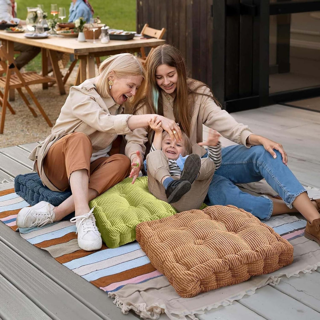 Meditation Floor Pillow Set of 2 Large Square and Round Floor Cushions for Adults Brown Corduroy Floor Seat Pillows Cushion for Living Room Balcony Tatami Yoga,18x18 Inch