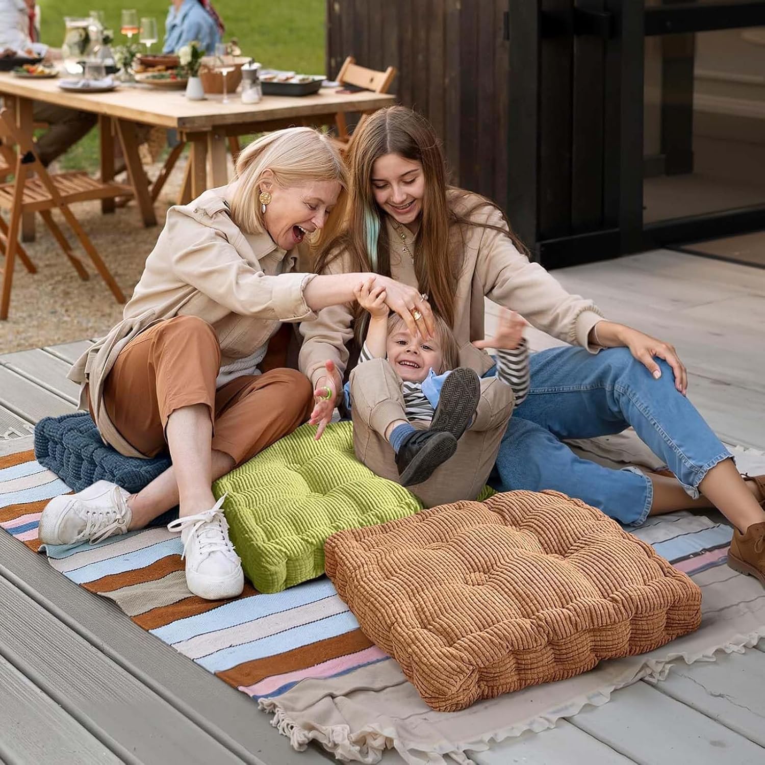 Meditation Floor Pillow Set of 2 Large Square and Round Floor Cushions for Adults Brown Corduroy Floor Seat Pillows Cushion for Living Room Balcony Tatami Yoga,18x18 Inch