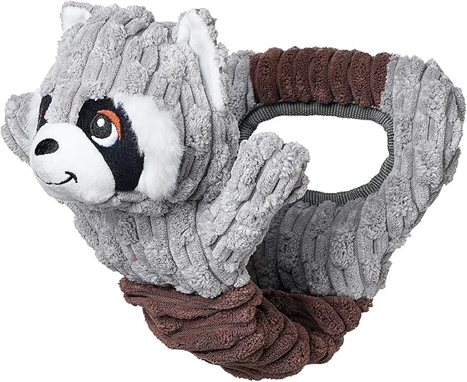 Tug of War Dog Toy, Durable Large Breed Dog Toy, Though Stuffed Dog Squeaky Toy with Crinkle Paper for Small, Middle and Big Dogs(Raccoon)