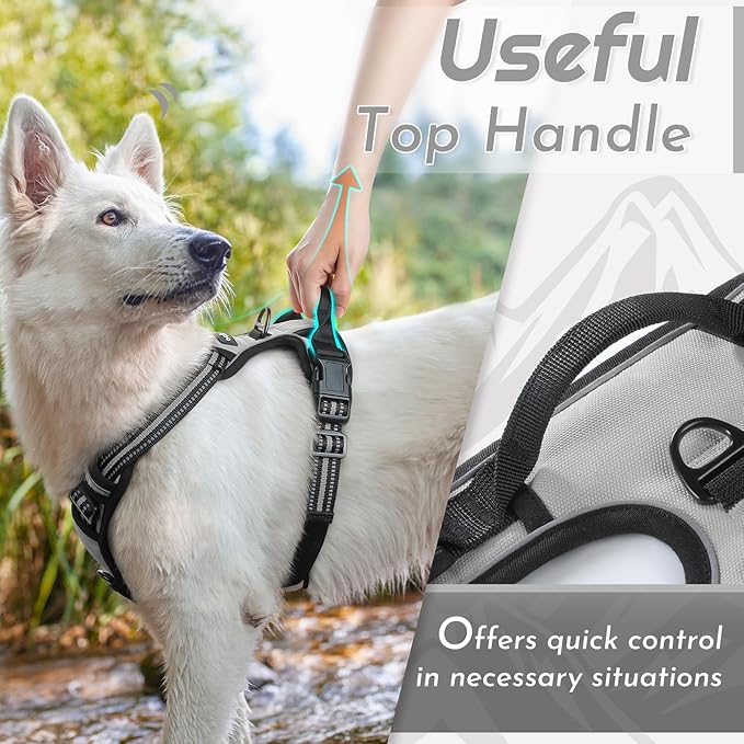 Eagloo Dog Harness Small Sized Dog, No Pull Service Vest with Reflective Strips and Control Handle, Adjustable and Comfortable for Walking, No Choke Pet Harness with 2 Metal Rings, Grey, S