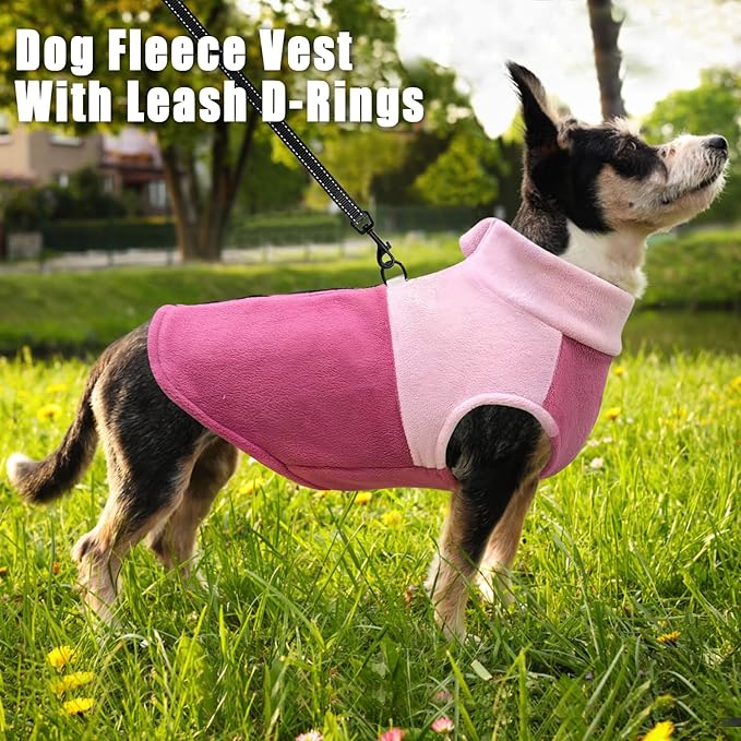 Idepet Dog Fleece Vest Sweater Zip Up Warm Pullover Dogs Jacket with D-Ring Leash Winter Cold Weater Coat Pet Sweatershirt Clothes Hoodie for Small Medium Dogs Boy Girl (Pink/Rose Red, XS)