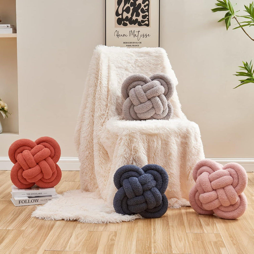 Xiashrk Knot Pillow Ball, 12" Soft Decorative Throw Pillows for Couch Bed, Navy Blue Knotted Plush Throw Pillow Handmade Square Cushion Home Couch Decor Pillows for Living Room