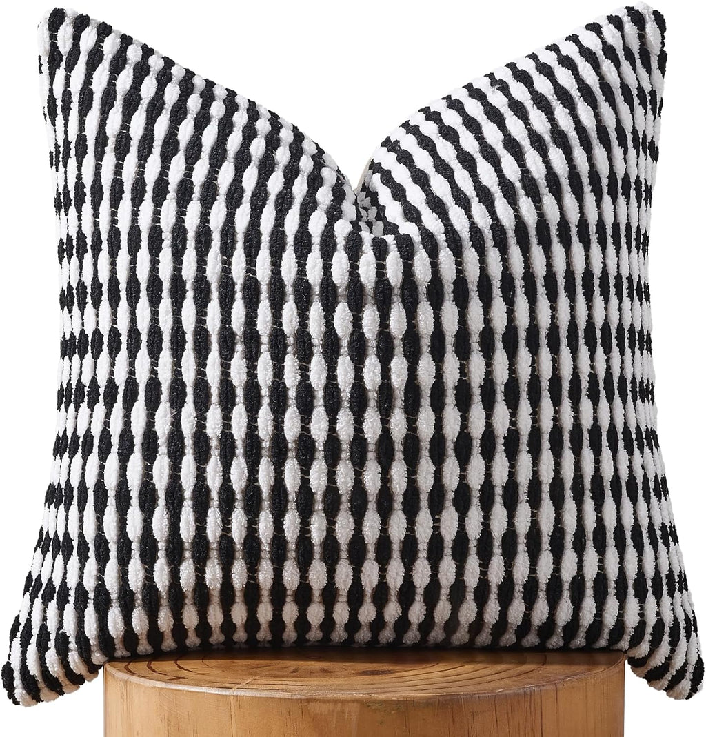 AmHoo Boho Chenille Pillow Cover Decorative Tufted Pillowcase for Couch Bed Sofa Bedroom Living Room Modern 18 x 18-Inch Black