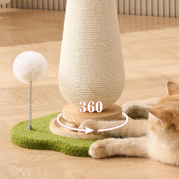 21.5‘’ H Cat Scratching Post with Catnip,Cute Mushroom Cat Scratcher Post with Durable Natural Solid Wood Turntable Toy, Sky Blue Mushroom Shape Design Cat Toy Cat Sisal Scratcher for Indoor Cats