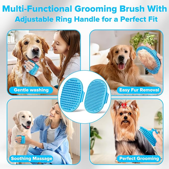 6PCS Pet Grooming Kit for Dogs,Cats and Horses | Dog Washing Gloves | Dog Bath Brush | Dog Bath Gloves | Dog Shampoo Brush | Pet Grooming Gloves | Dog Bath Supplies (Light Blue)
