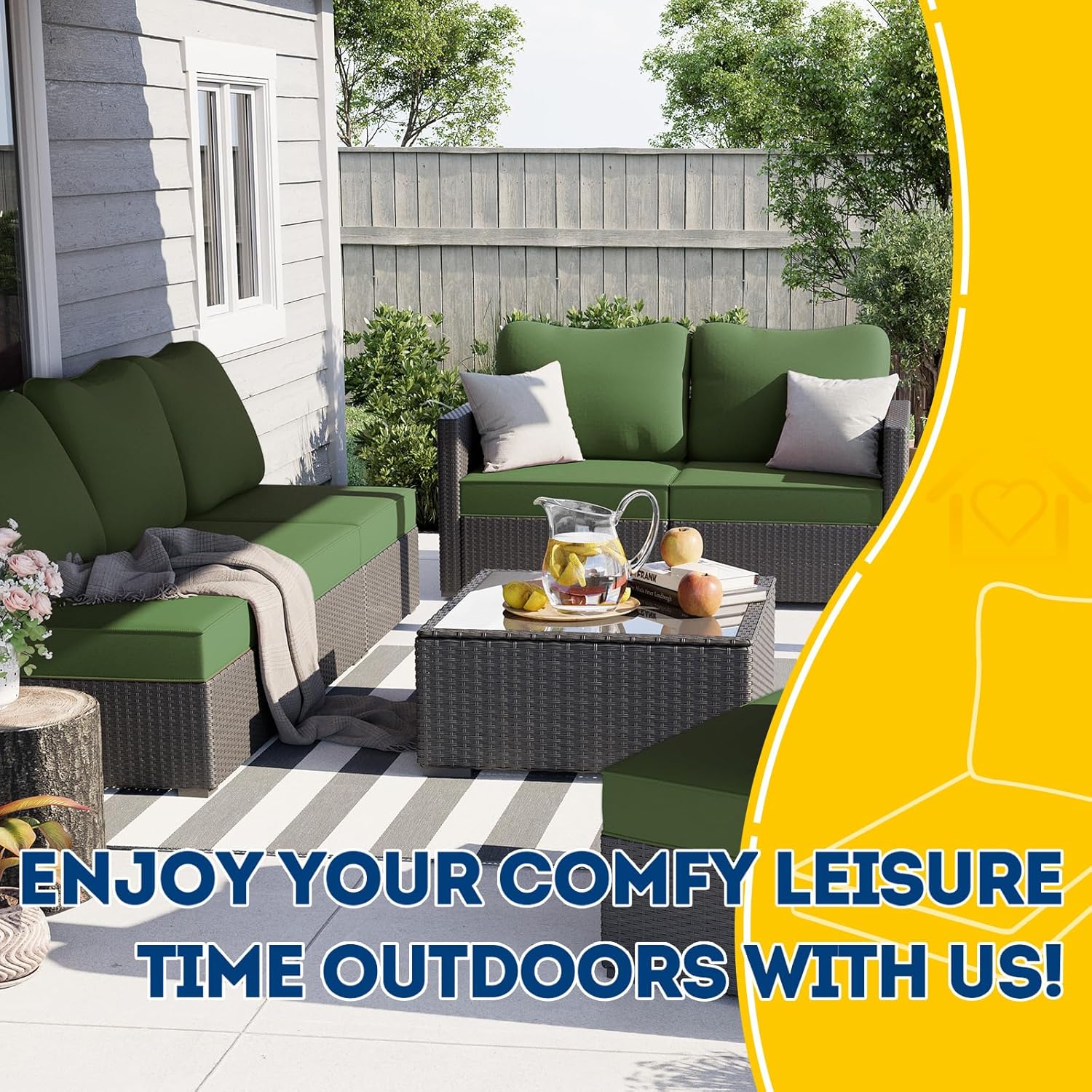 AAAAAcessories Outdoor Deep Seat Cushions, Waterproof, Fade-Resistant Patio Furniture Replacement Cushions, 25.5" x 25.5" x 5" + 25.5" x 19", Dark Moss Green