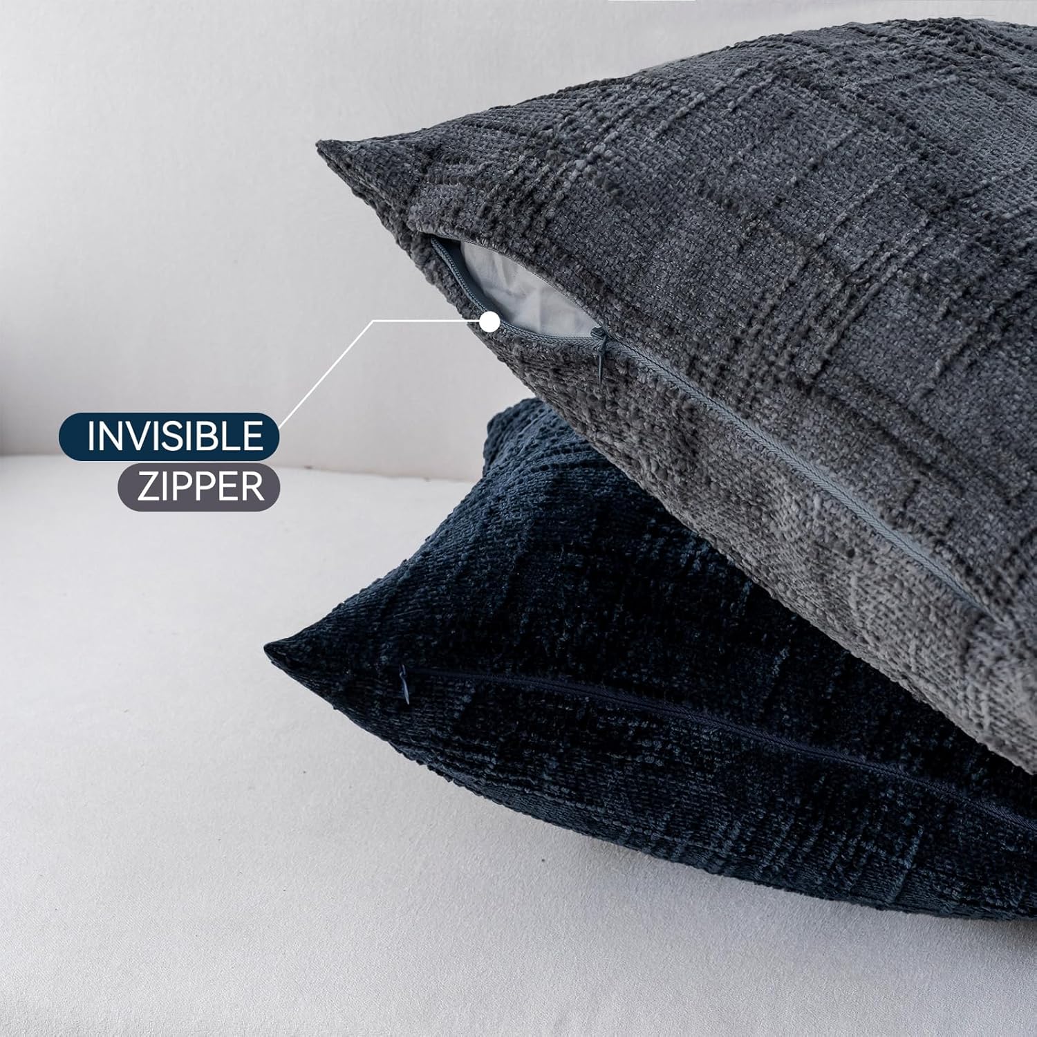 Decorative Throw Pillow Covers 18x18 Inch Set of 4, Soft Solid Farmhouse Chenille Couch Pillows, Spring Pillow Covers for Couch Sofa Bed Living Room Home Decor Pillowcase, Cool Colors