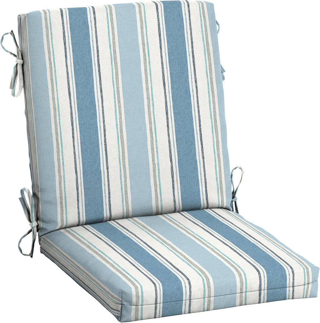 Arden Outdoor Midback Chair Cushion, 18 x 16.5, Rain-Proof, Fade Resistant French Blue Linen Stripe