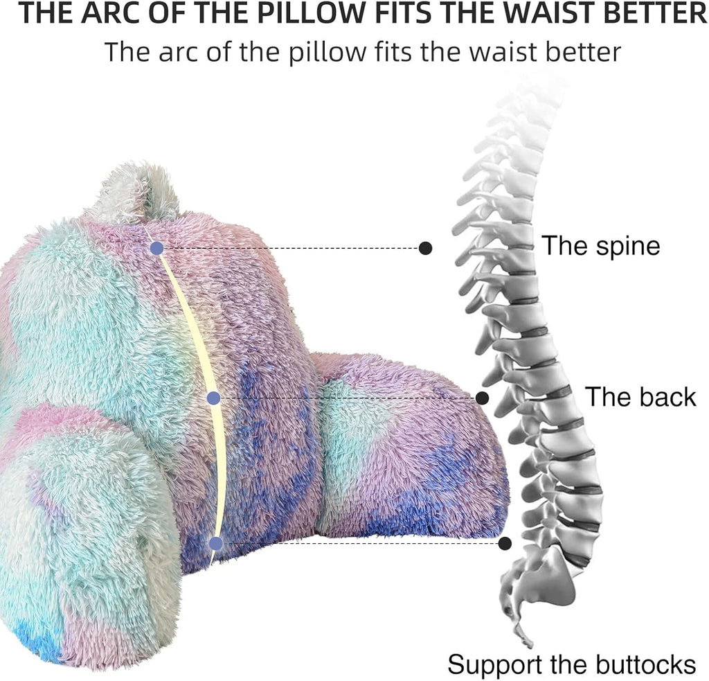 Aimuan Reading Pillow Bed Rest Pillow Plush Shaggy with Arms Cushion for Adults Teens Incline Rest Sitting up & Sleeping Snoring Pillow with Pregnancy Lumbar Back Support (Standard, Blue-Purple)
