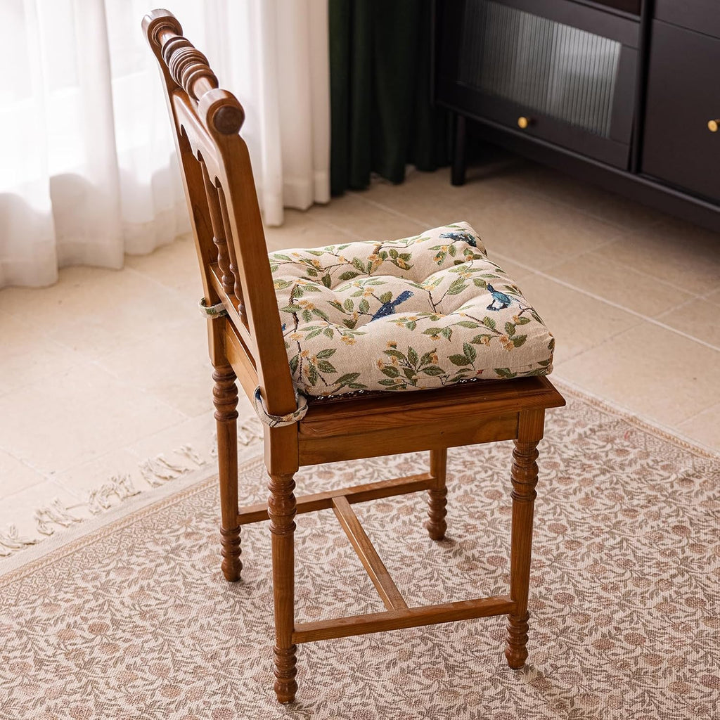 vctops Farmhouse Bird Print Chair Cushions with Ties U-Shaped Soft Comfortable Chair Pads Non Slip Seat Cushions for Indoor Dining Room and Kitchen Chairs (White,16"x16")