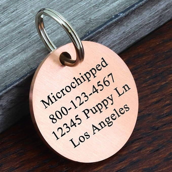 Ultra Joys Stainless Steel Pet ID Tag Dog Name Tags Personalized Front and Back Engraving, Customized Dog Tags and Cat Tag, Optional Engraved on Both Sides, Round Mountain on Top, Rose Small