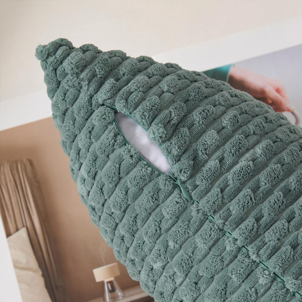 Kevin Textile 12x20 Inch Pillow Cover 1 Pack Boho Decorative Soft Striped Corduroy Lumbar Farmhouse Color Accent Rectangle Cushion Case for Living Room Couch Sofa Bed, Teal Green