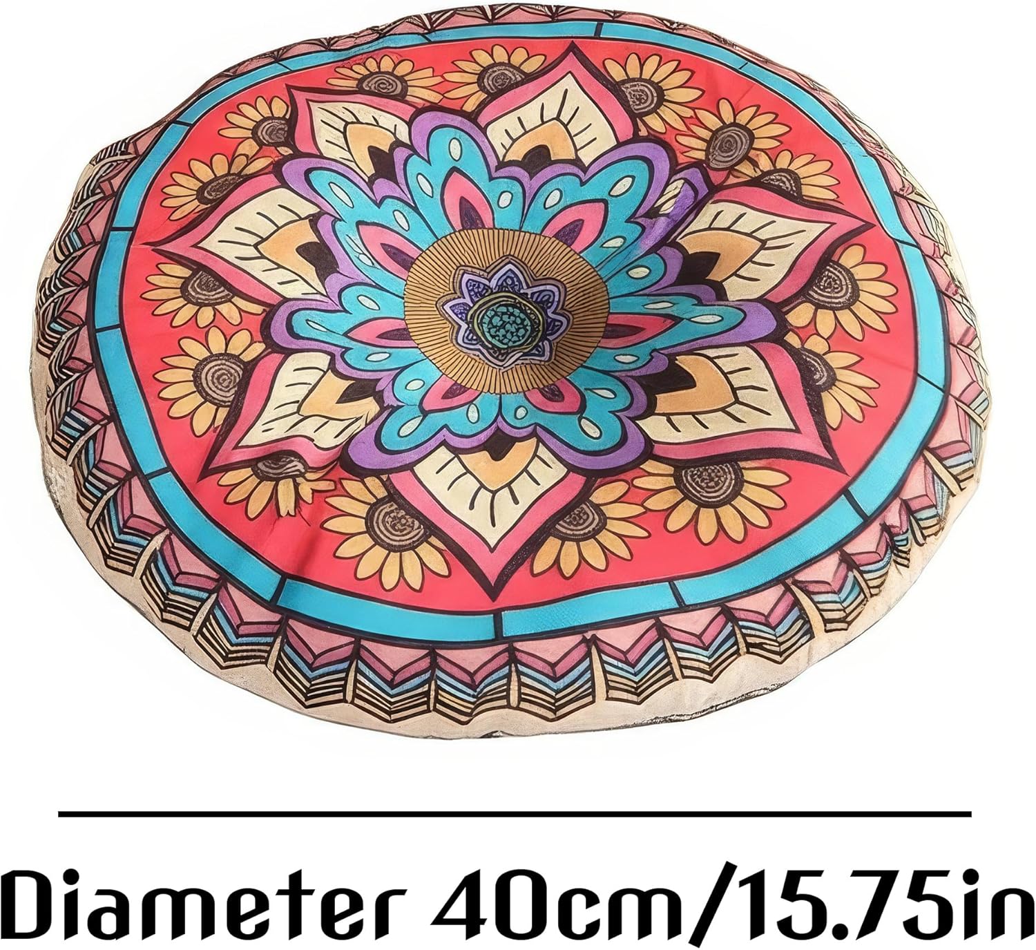 Mandala Round Floor Pillow - 16x16 inch Reversible Cotton Linen Meditation Cushion for Yoga, Balcony & Patio Decor (Colorful)