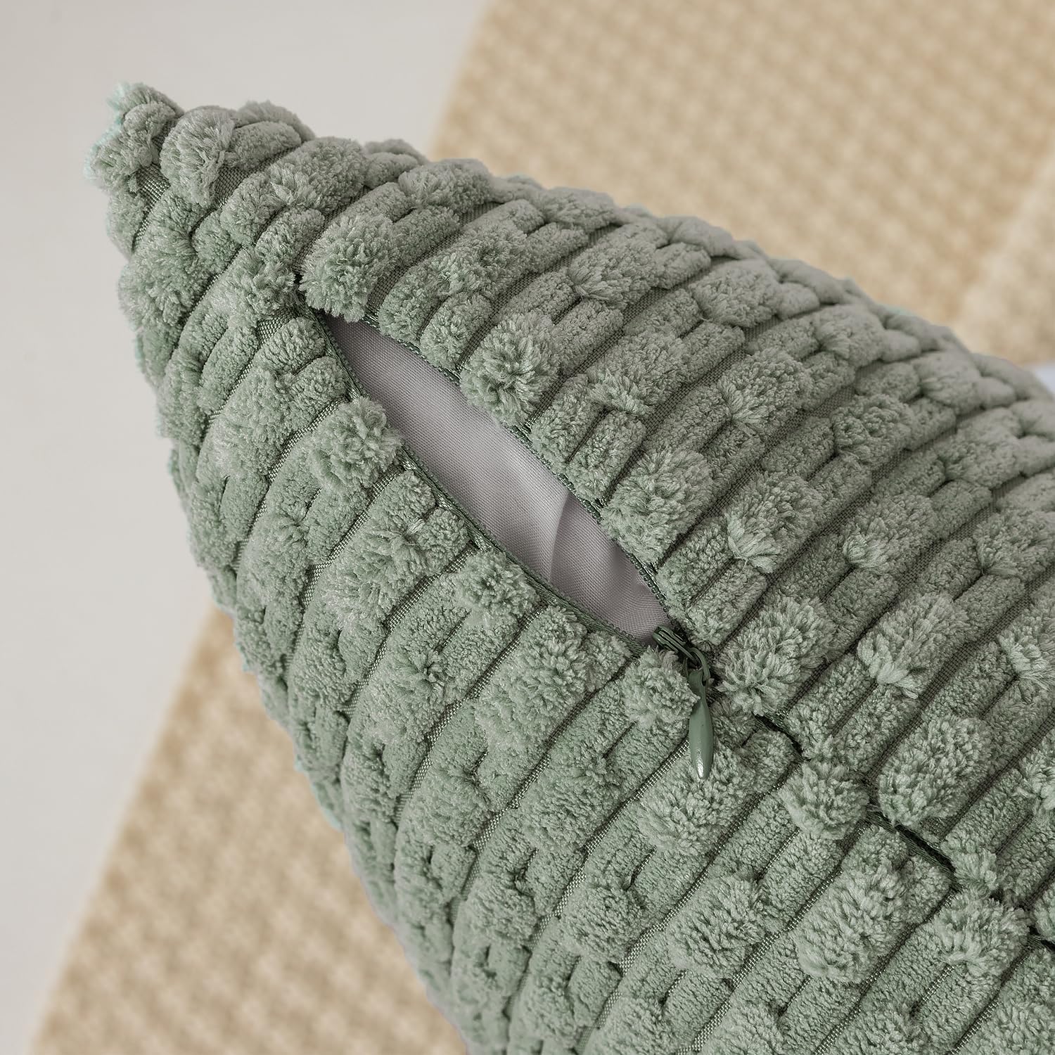Kevin Textile 12x24 Inch Pillow Cover 1 Pack Boho Decorative Soft Striped Corduroy Lumbar Farmhouse Color Accent Rectangle Cushion Case for Living Room Couch Sofa Bed, Greyish Green
