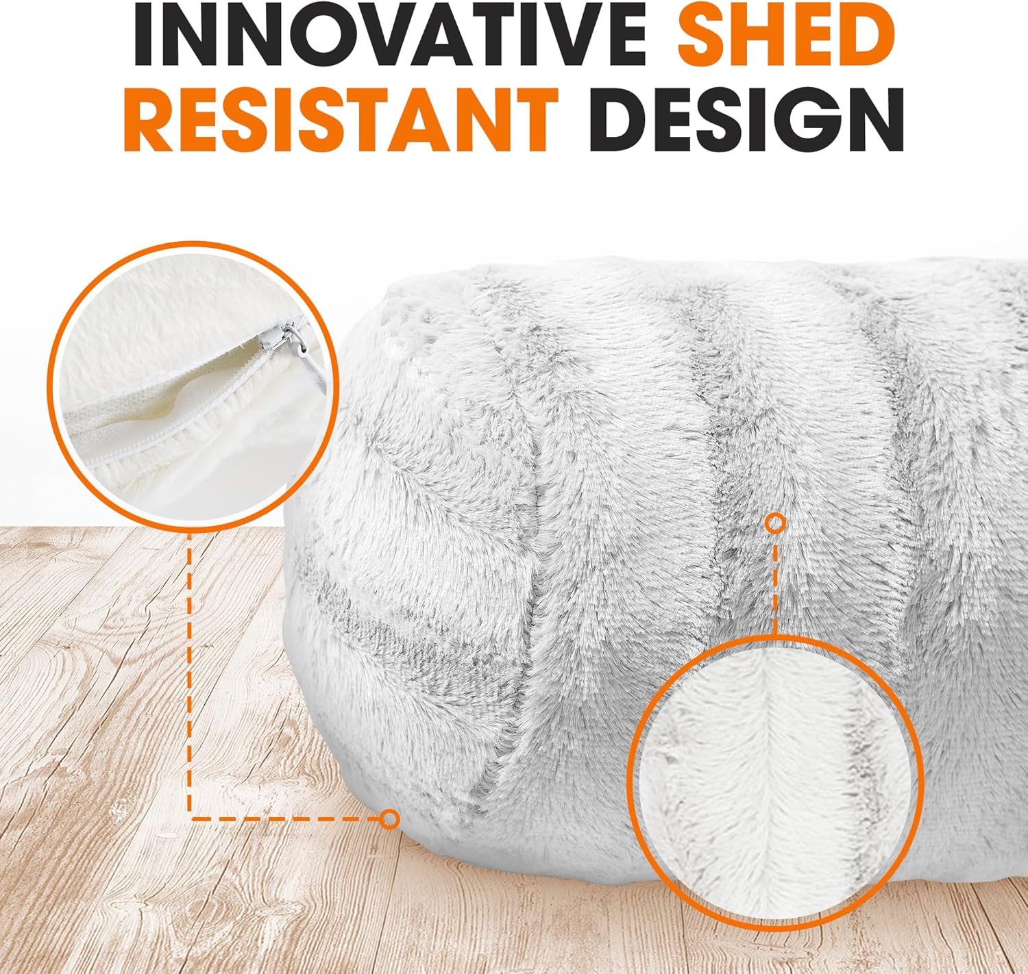 Cheer Collection Faux Fur Bolster Pillows – Soft Decorative Cylinder Pillows for Bed or Couch, Machine Washable – 8” x 24”, Set of 2, White