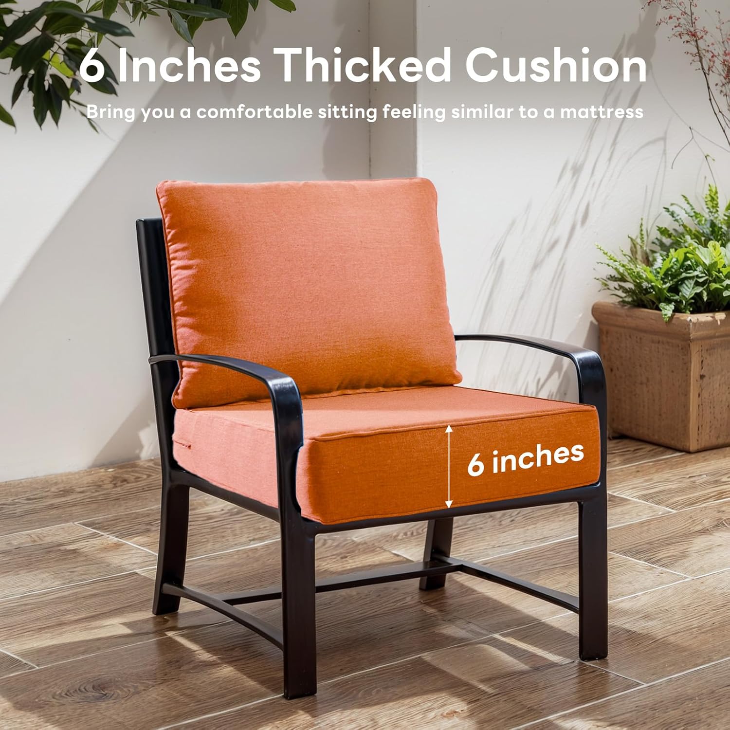 6" Thicker Outdoor Chair Cushion 10 Sets - 24" *24" *6" Waterproof Patio Furniture Cushions with Removable Cover, 28D High Density Sponge Filling Thicken Outdoor Patio Cushions - Orange