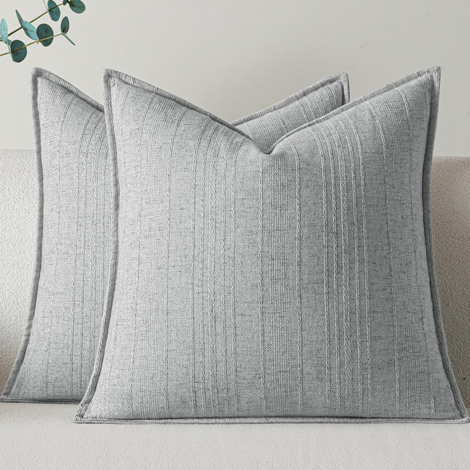 a moment Linen Pillow Covers Set of 2,Boho Farmhouse Throw Pillowcases Neutral Textured Decorative Covers for Couch Sofa,Soft Linen Blend Accent Case Cushion Living Room Home Decor 24"x24"Sky Gray