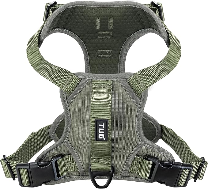 TUG Dog Harness with 2 Leash Connection Points | Adjustable, Padded, Lightweight | Handle on Back | No-Pull Front Clip (Medium, Green)