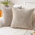 Decorative Throw Pillow Covers 18x18 Inch Set of 2, Soft Solid Farmhouse Chenille Couch Pillows, Spring Pillow Covers for Couch Sofa Bed Living Room Home Decor Pillowcase, Light Khaki