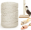 328FT/100M Cat Scratching Sisal Rope, 6mm Thick Natural Jute Rope for Scratch Posts, Cat Trees, DIY Projects, Sisal Rope for Cat Scratcher with 2 Cat Mouse Toys (White, 328ft)