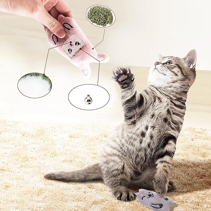 Cat Toys for Indoor Cats Kittens Interactive Pillow Catnip Toys with Bell Bite Toy 6 Pcs