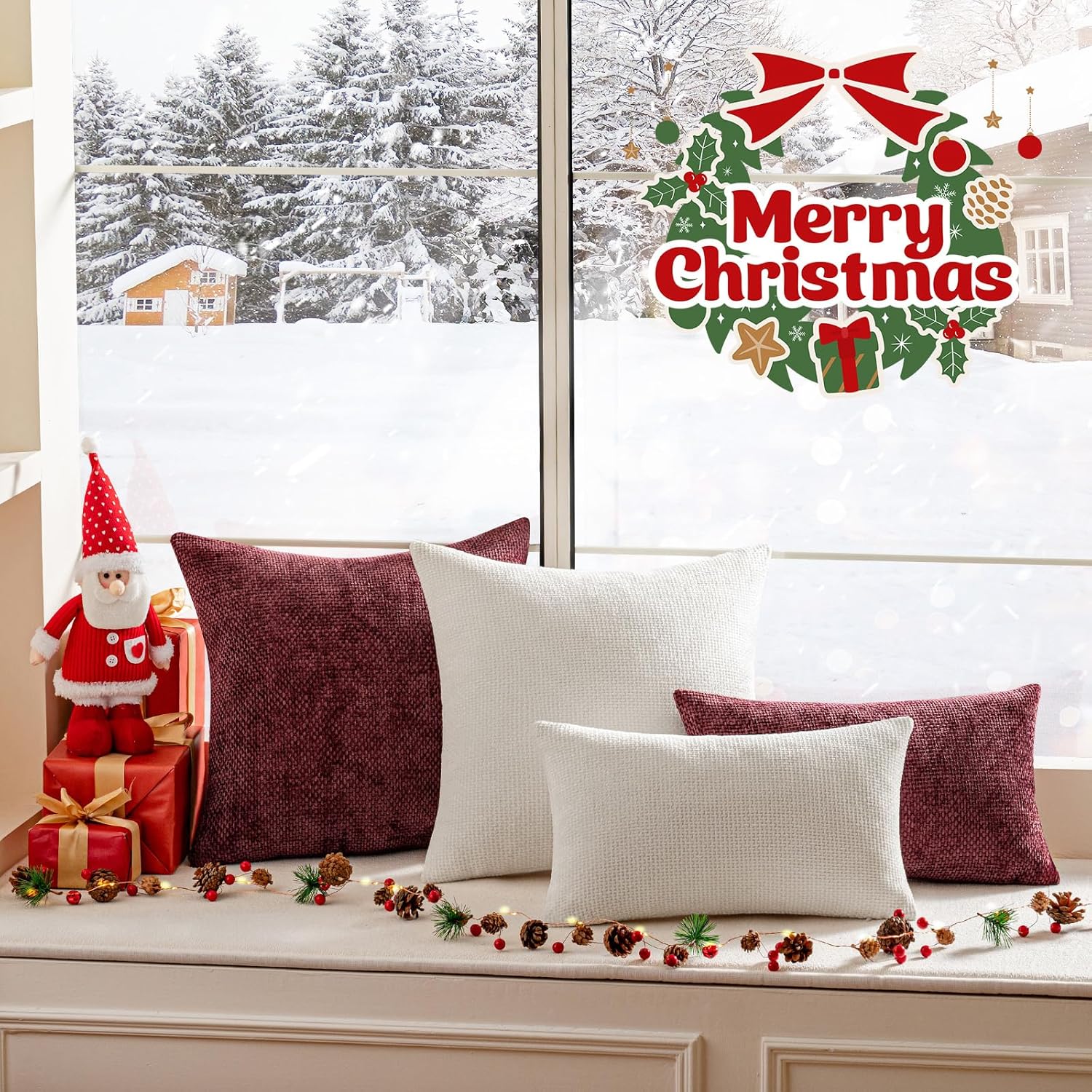 a moment Ivory Chenille Throw Pillow Covers 12x20 Inch Pack of 2 Modern Decorative Throw Pillow Covers Farmhouse Cross Covers Home Decor for Sofa Bedroom Living Room