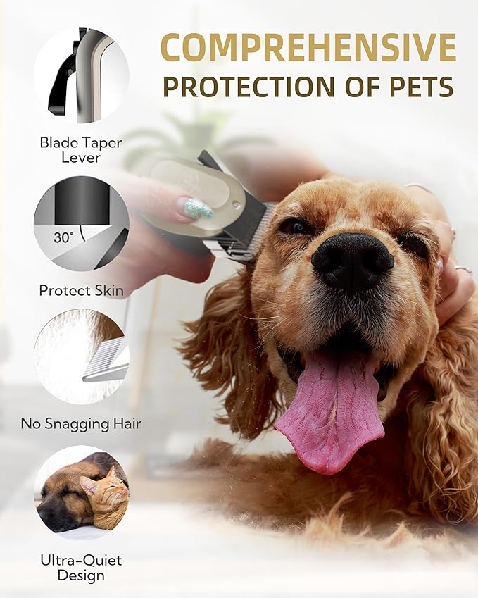 Dog Clippers for Grooming with 12V High Power Plug-in for Thick Heavy Coats Quiet, Pet Electric Professional Hair Grooming Clippers kit with 10 Metal Guard Combs Brush for Dogs Cats Pets (Gold)