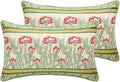 patdrea Designer Pack of 2 Rectangle Throw Pillow Covers,French Vintage Rustic Linen with Green Floral Pattern Pillows Cover,Decorative Lumbar Pillowcases Cushion for Bed Living Room,12"x20"