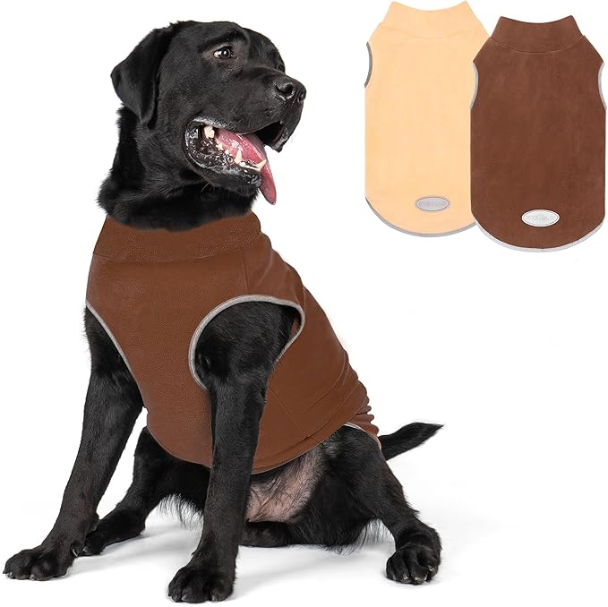 cyeollo 2XL Dog Sweater for Large Dogs Male Female, Reflective Dog Sweatshirt Pullover Jacket Fall Winter Pet Sweaters Warm Pet Clothes, Brown & Khaki XXL