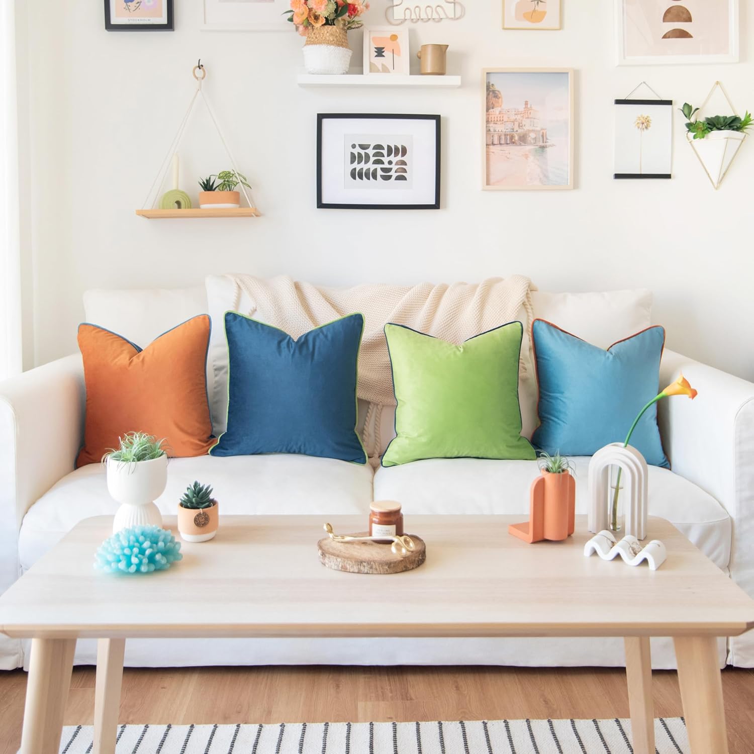 MONDAY MOOSE Decorative Throw Pillow Covers Cushion Cases, Set of 4 Soft Velvet Modern Double-Sided Designs, Mix and Match for Home Decor, Pillow Inserts Not Included (22x22 inch, Blue/Orange)