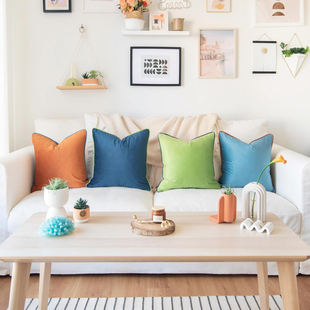 MONDAY MOOSE Decorative Throw Pillow Covers Cushion Cases, Set of 4 Soft Velvet Modern Double-Sided Designs, Mix and Match for Home Decor, Pillow Inserts Not Included (16x16 inch, Blue/Orange)