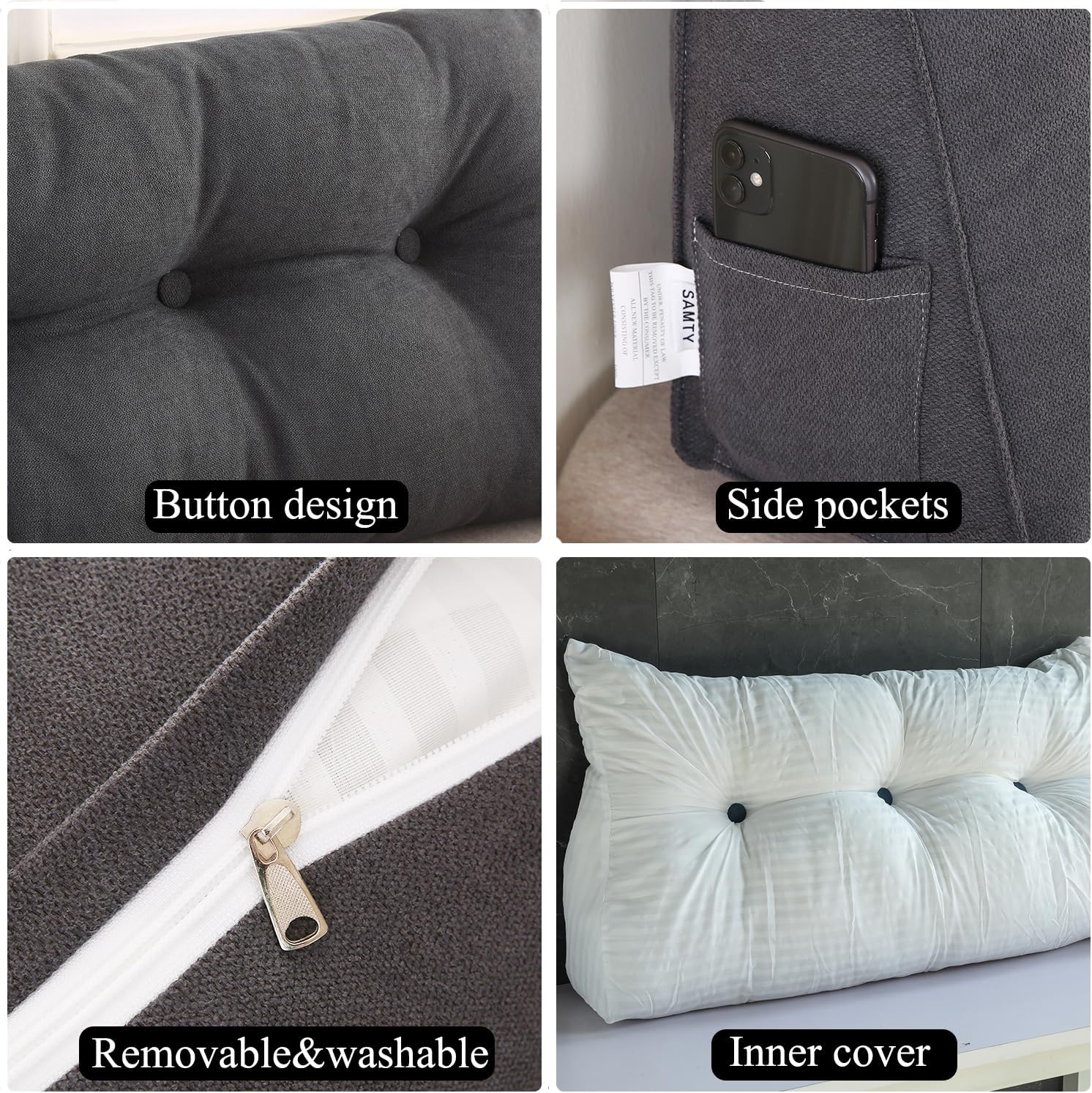 SAMTY Triangular Wedge Pillow headboard Queen Size for Couch Large headboard Pillow with Removable Cover Back Rest Pillows for Sitting up in Bed