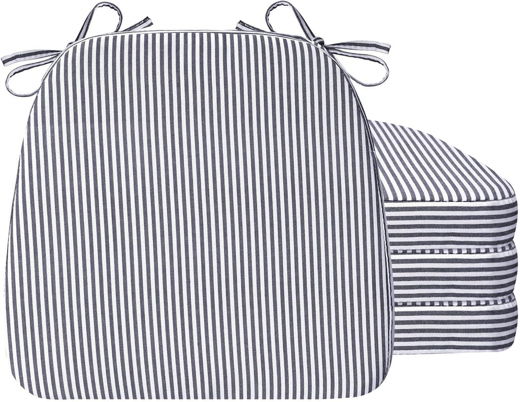 AAAAAcessories D-Shaped Chair Cushions, Featuring Ties and Removable, Machine-Washable Cover, 2'' Thick Seat Pads for Kitchen and Dining Rooms, 17'' x 16'', Set of 4, Pinstripe Dark Gray