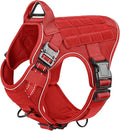 rabbitgoo Tactical Dog Harness for Large Dogs, No Pull Upgraded Reflective Heavy Duty Molle Vest with Handle, Adjustable Military Service Dog Vest for Walking Hiking Training, Red, L