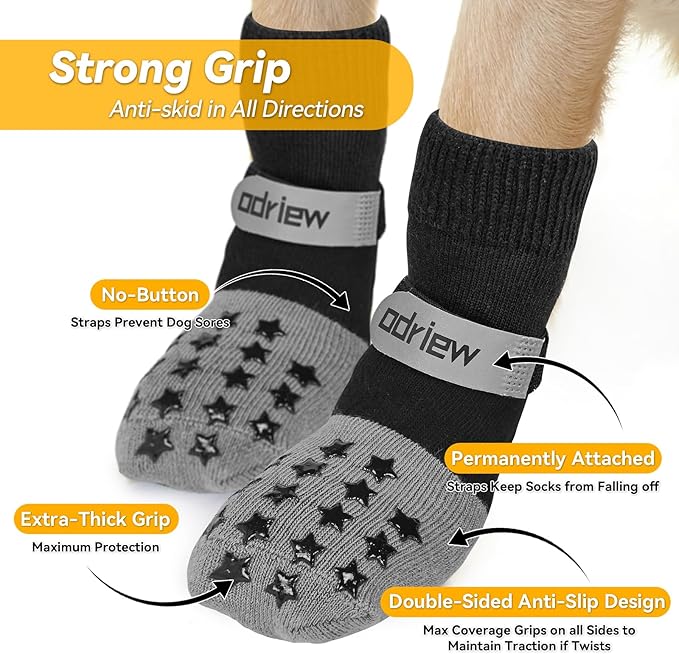 Non Slip Dog Socks to Prevent Licking Paws - Dog Booties for Hardwood Floors Anti Slip - Grippy Socks for Senior Dog - Double Side Paw Protector Prevent Scratching for Hot Pavement. (Grey, L)