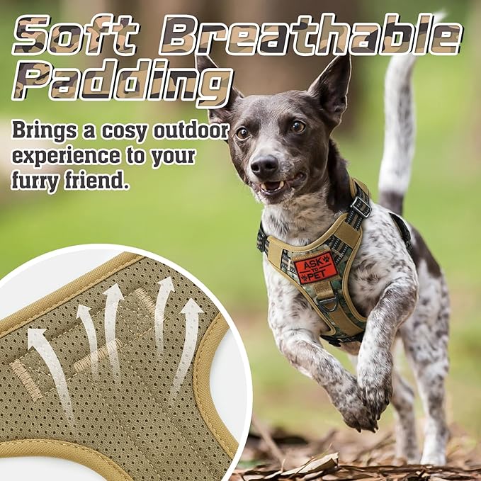 rabbitgoo Tactical Dog Harness for Small Dogs, No Pull Military Service Vest with Handle & Molle, Easy Control for Training Walking, Adjustable Reflective Straps, Brown camo, S