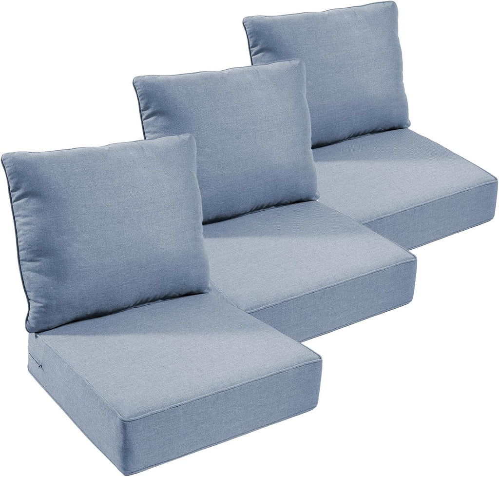 Outdoor Furniture Cushions, 6 inch Thick Seat Cushions for Outdoor Furniture, Waterproof 22x24 Patio Couch Cushions, Replacement Chair/Sofa Cushion, Include 3 Back & 3 Seat Cushion, Thick/BabyBlue