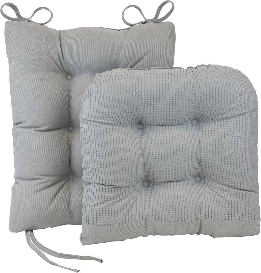 Klear Vu Omega Non-Slip Rocking Chair Cushion Set, Assembled in USA, Thick Padding & Tufted Design, Includes Seat Pad & Back Pillow with Ties, 17x17 Inches, 2-Piece Set, Twillo Gray