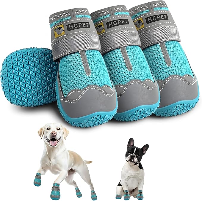 Hcpet Dog Shoes for Large Dogs, Breathable Dog Booties for Small Medium Dogs, Anti-Slip Dog Boots & Paw Protectors for Hot Pavement Winter Snow Hiking with Reflective Straps Blue Size 5