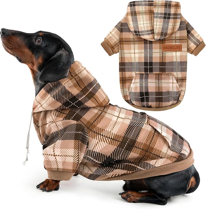 Dog Basic Hoodie Ultra-Soft Plaid Dog Clothes Cold Weather Sweaters for Medium Large Dogs Breathable Cozy Fabric Pet Coat Warm Stylish Sweatshirt with Leash Hole Pocket Dogs Jacket for Cats Boys Girls